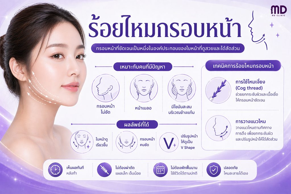 Thread lift for facial contouring